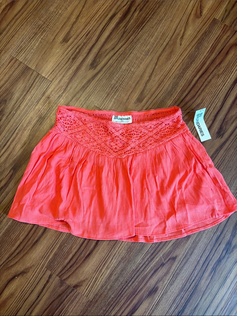 No Boundaries Coral Crochet-Waist Skater/mini Skirt